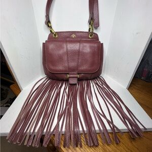 Orany A266677 Italian Grain Leather/Suede Fringe Crossbody Fannie - Merlot